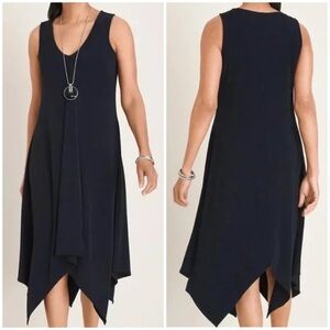 Chico's Travelers Hanky Handkerchief Hem Dress in Ink Blue Size 3, 16-18